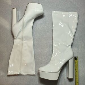 White patent platform gogo boots. New.